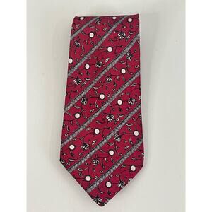 VAKKO Red Floral Silk Tie With White Accents Made In Italy